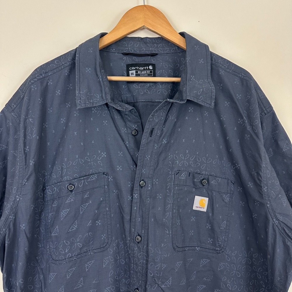 Carhartt Rugged Flex Shirt Blue Bandana Paisley Relaxed Fit Button Up Mens 3XL